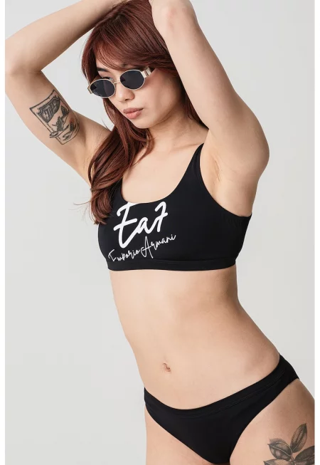 Горен бански тип бюстие с лого - Черен