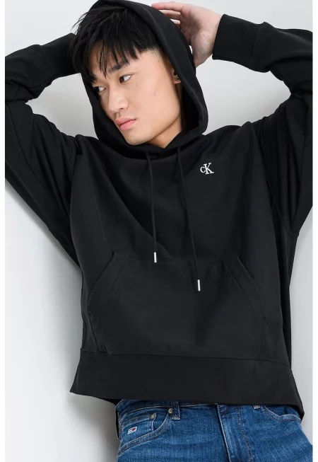 Худи с джоб кенгуру и връзки - Черен