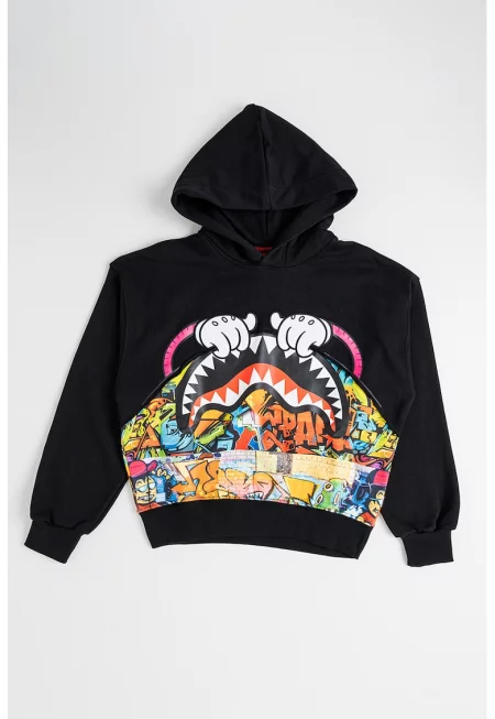 Худи с принт - Черен/Многоцветен