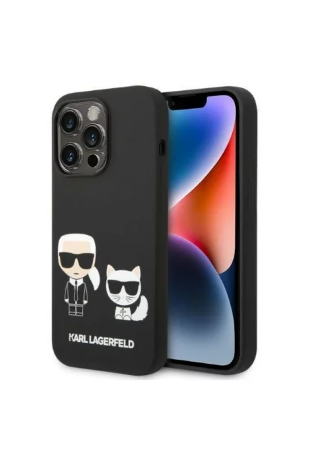 Калъф  MagSafe liquid silicone Karl and Choupette - За iPhone 14 Pro - Черен