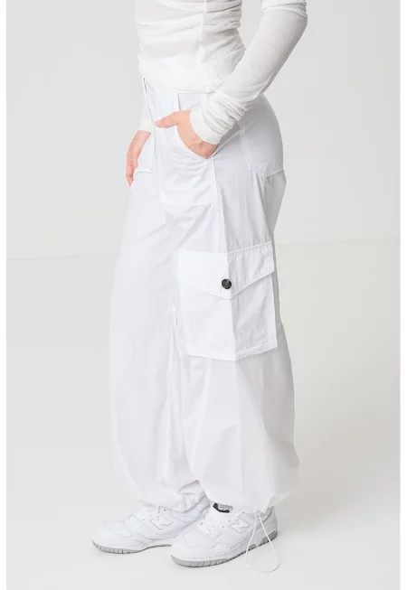 Карго панталон с регулируеми подгъви - Бял