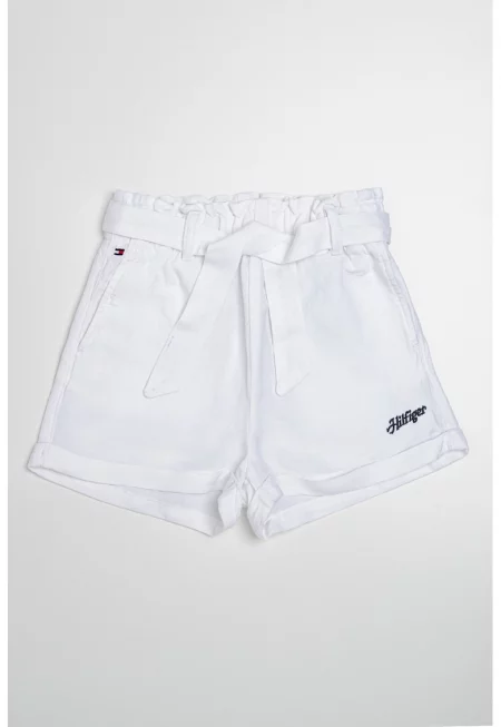 Къс панталон с колан - Бял