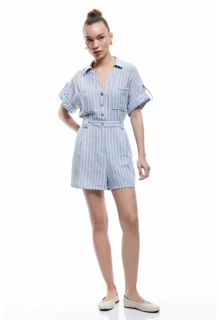 Къс раиран гащеризон - Бял/Лавандула