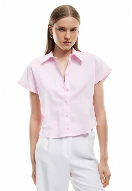 Къса риза от памук и лен