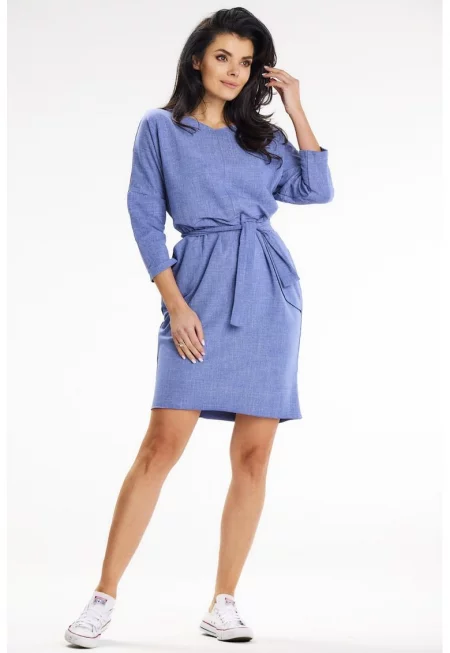 Къса рокля с три четвърти ръкав - памук A654