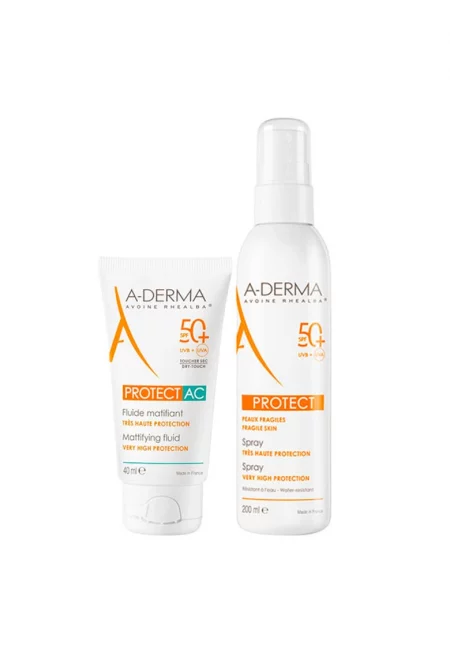 Комплект  Protect – Protect AC SPF 50+ матиращ слънцезащитен флуид 40 мл - Protect SPF 50+ слънцезащитен спрей 200 мл