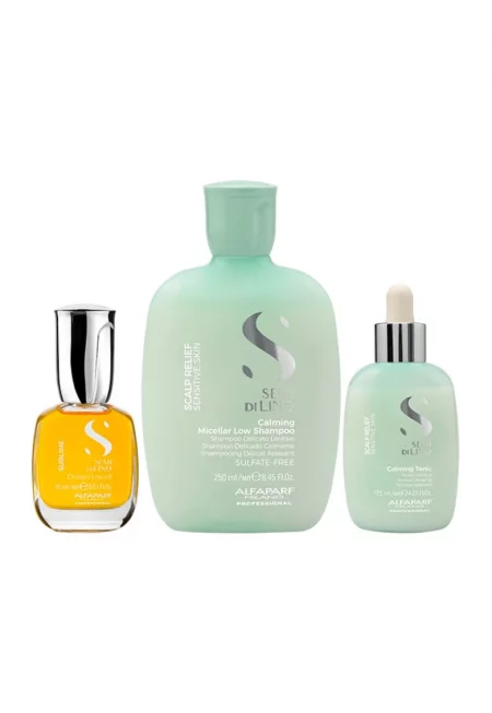 Комплект за чувствителен скалп  успокояващ шампоан 250 мл - успокояващ тоник 125 мл и течно масло Cristalli 15 мл