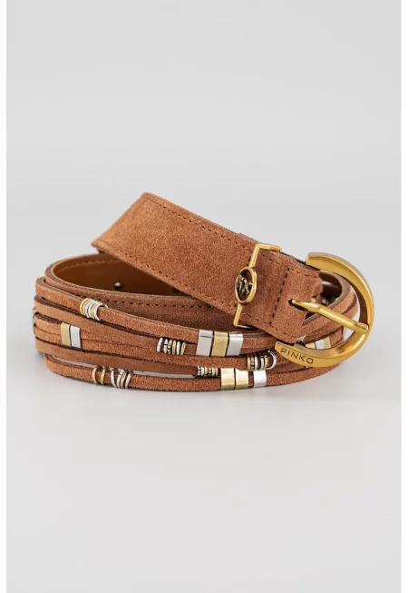 Кожен колан с метална тока - Коняк кафяв
