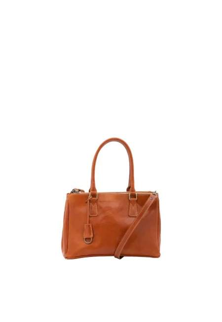 Кожена чанта с отделяща се презрамка - Коняк кафяв