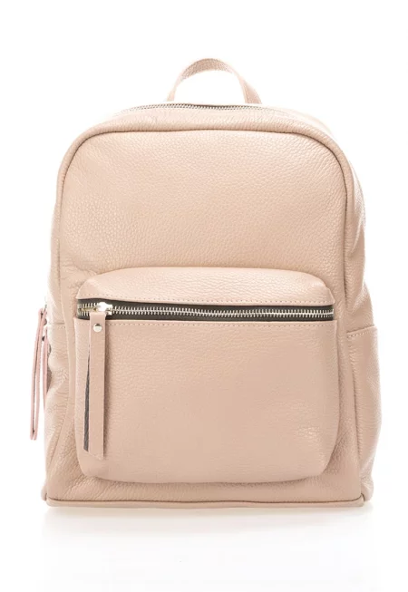 Кожена раница с преден джоб - Бежов