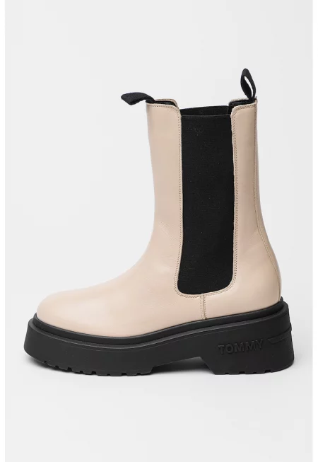 Кожени боти челси - Черен/Светло бежово