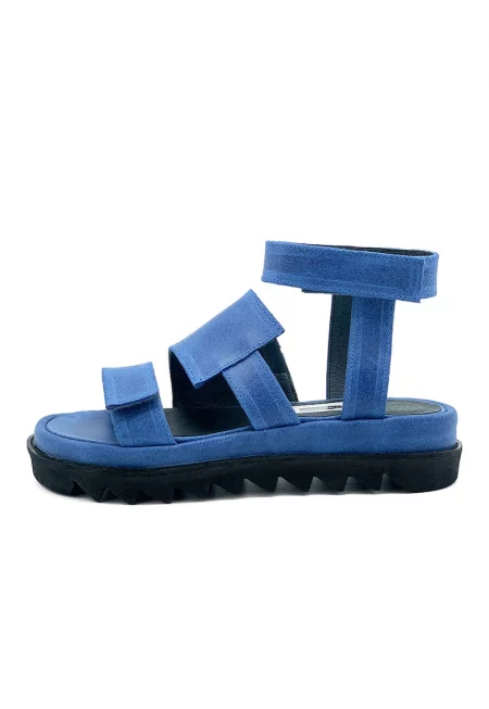 Кожени сандали с велкро - Тъмносин