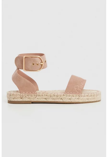 Кожени сандали тип еспадрили - Прашно розово