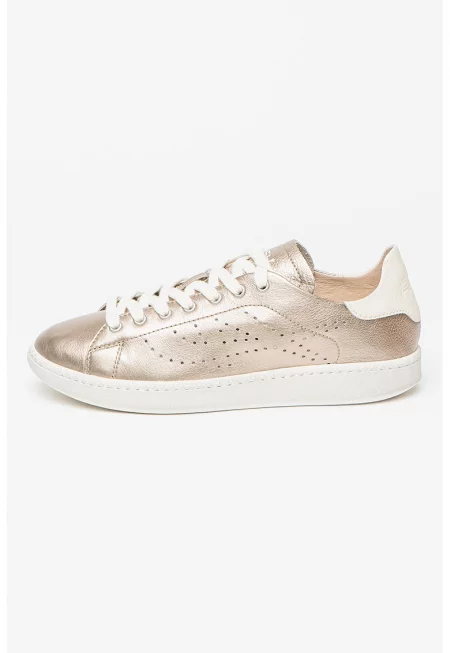 Кожени спортни обувки с метален ефект - Сребрист