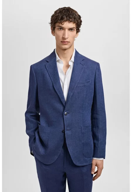 Ленено сако с копчета - Тъмносин