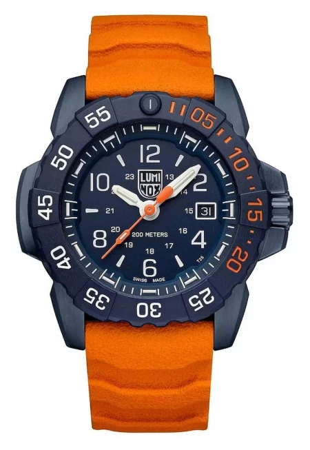 Мъжки часовник  кварцов механизъм Ronda 715 - неръждаема стомана/карбонови влакна - син/оранжев - 20 ATM