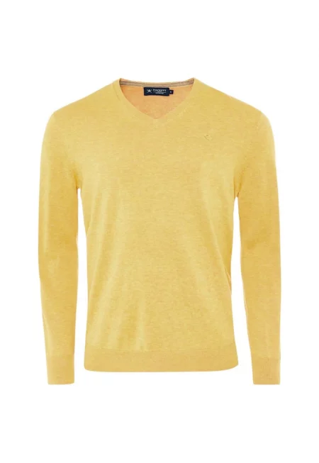 Мъжки пуловер -  памук - жълт - V-образно деколте