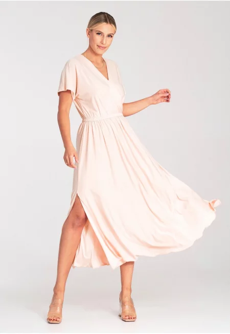 Миди рокля  Полиестер - Светло розово -