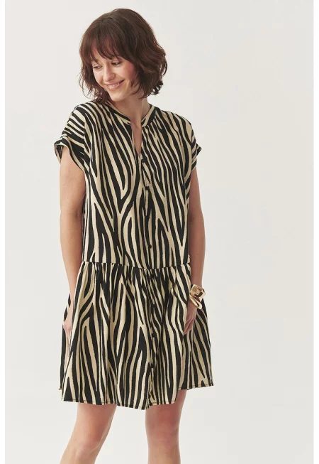 Миди рокля със скосени джобове - Черен - Бежов -