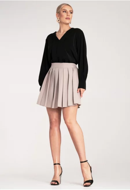 Мини пола  Плисирана - Полиестер - Бежов - S/M