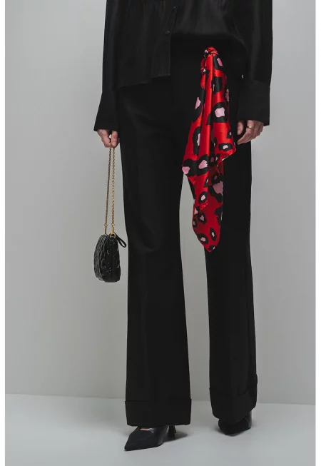 Официален панталон с висока талия и широк крачол - Черен