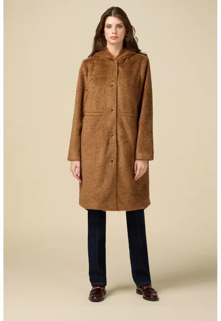 Палто с качулка - Канелено кафяво