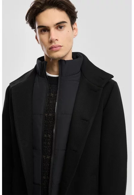 Палто с вълна и капитониран елемент - Черен