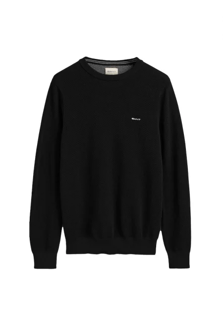 Памучен пуловер с овално деколте - Черен