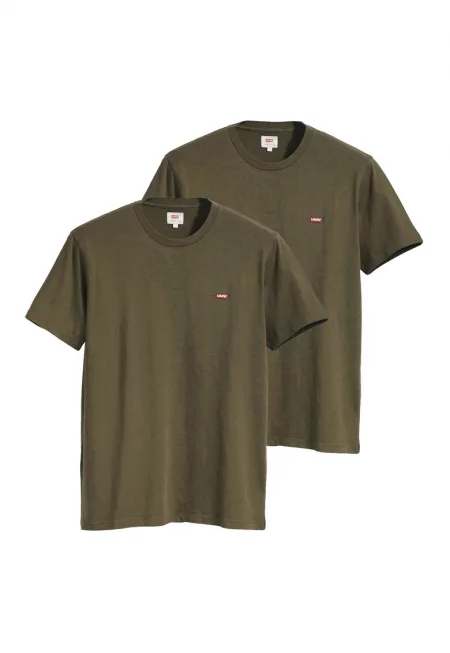 Памучни тениски с бродирано лого - 2 броя - Маслинено зелено