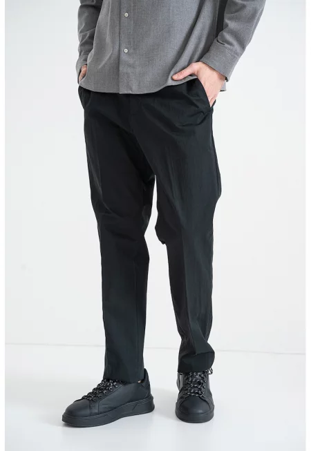 Панталон с памук и джобове встрани - Черен