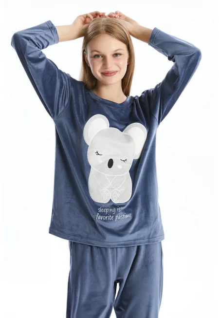 Пижама от кадифе с апликация - Бял/Лавандула