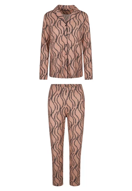 Пижама с шарка и дълги ръкави - Розово