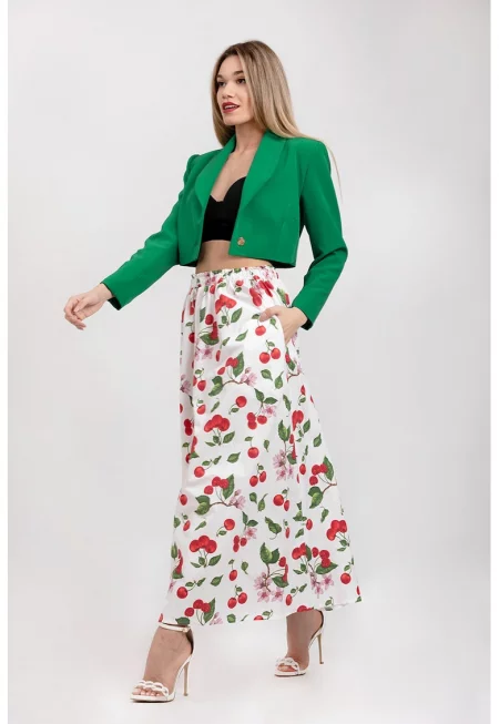 Пола с принт и джобове - Червен/Бял/Зелен