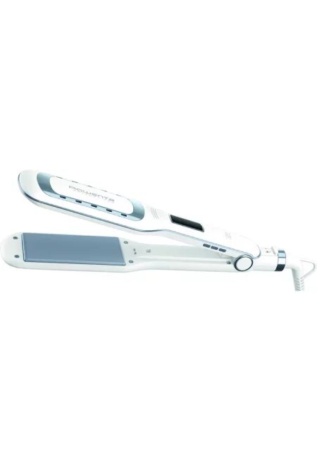 Преса за коса  Wet & Dry Pro  - Покритие Nano Ceramic - Генератор на йони - LCD екран - 6 стъпки на температурата - Бял/Сребрист