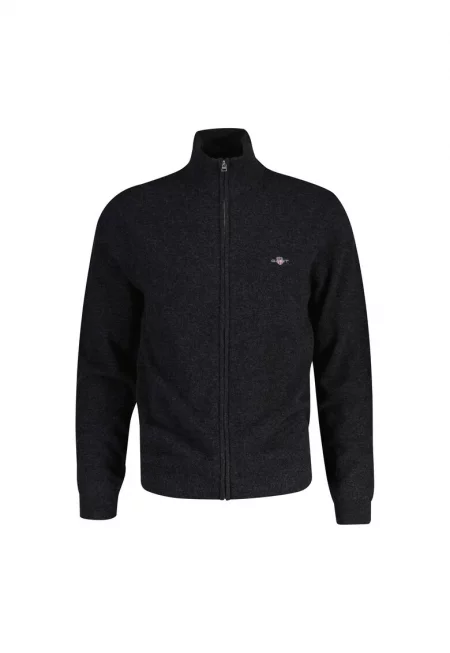 Пуловер с влъна с цип - Антрацитно сиво