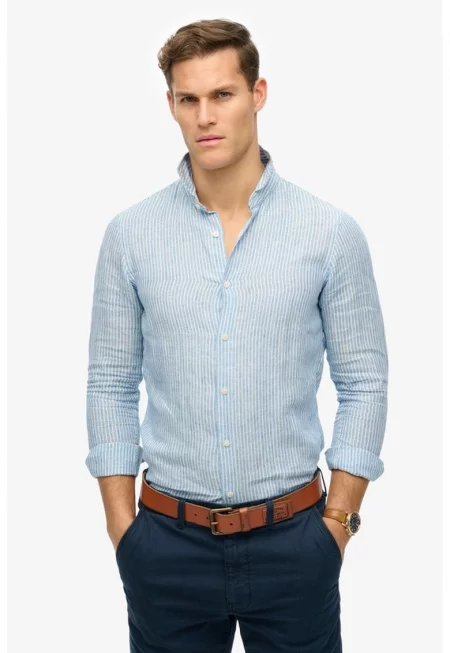 Риза от модал с остра яка - Бял/Пастелносин