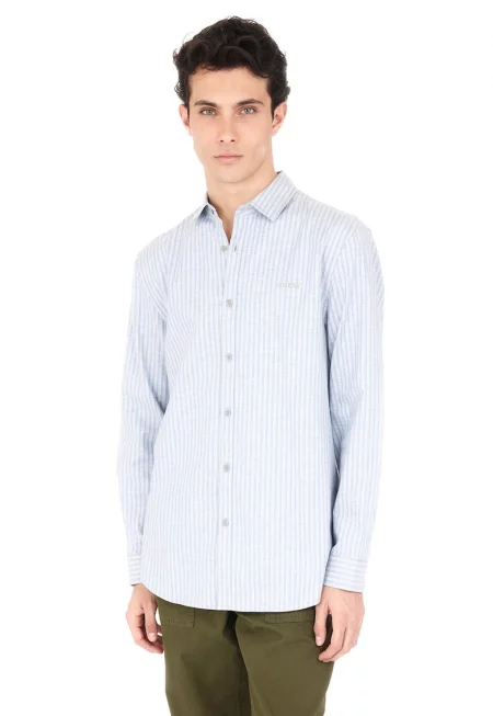 Риза с дълги ръкави и райе - Светлосин