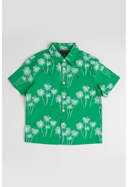 Риза с къси ръкави и десен - Бял/Зелен