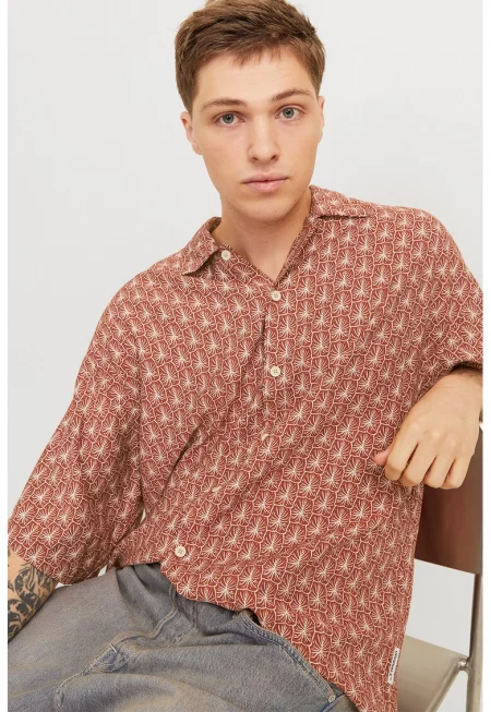 Риза с къси ръкави и графика - Керемидено червено