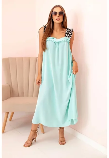 Рокля с презрамки с леопардов принт - Един размер