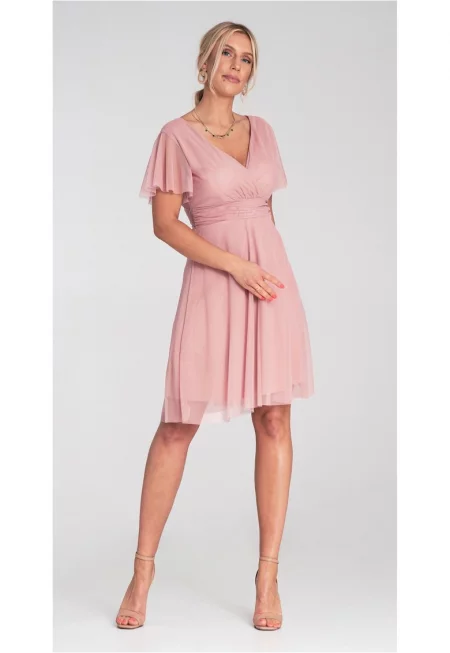 Рокля за парти -  M1206 - розова - мрежеста - SM