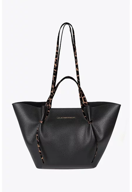 Шопинг чанта от еко кожа с лого - Черен/Бледооранжев