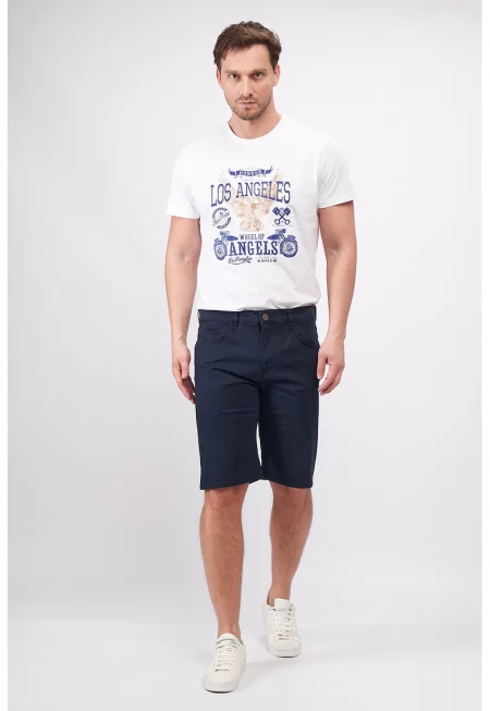 Шорти с памук със странични джобове - Тъмносин