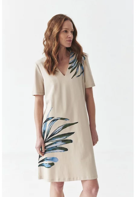 Шпиц рокля-тениска - Лавандула/Тъмнозелен/Светло бежово