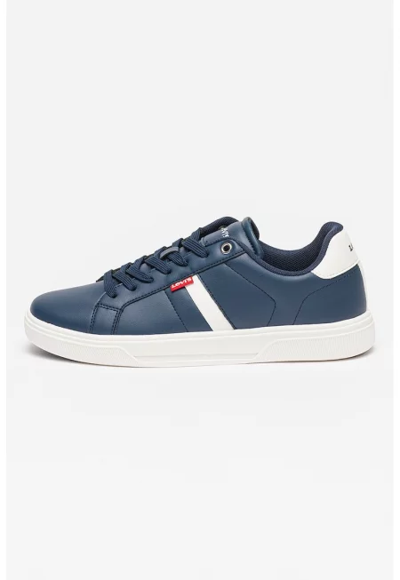 Спортни обувки от еко кожа с контрасти - Бял/Тъмносин