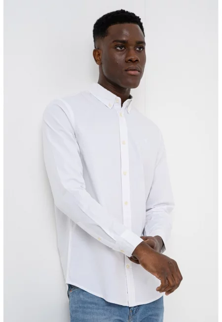 Стандартна риза с копчета на яката - Бял