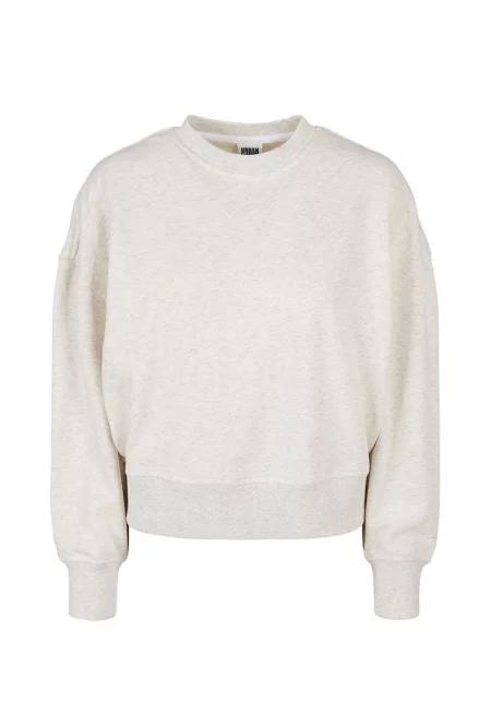 Суитшърт с овално деколте и лого - Жълт/Светлобежов меланж/Розово