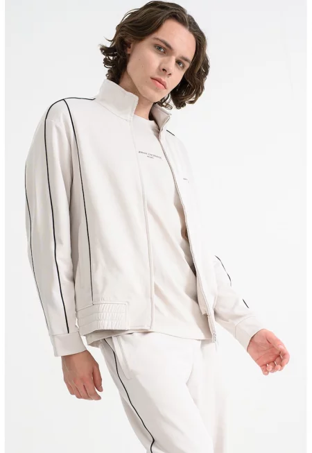 Суитшърт с цип и контрасти - Черен/Мръснобял