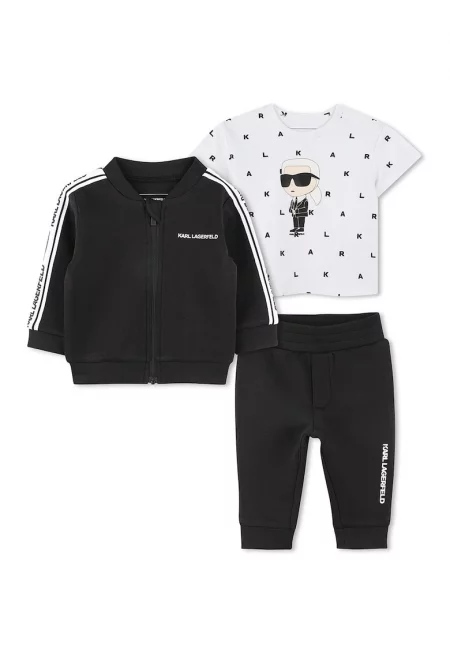 Суитшърт с цип - тениска и панталон - 3 части - Бял/Черен