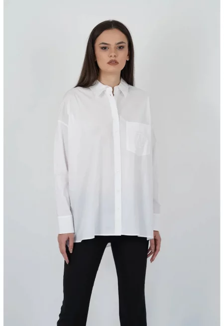 Свободна риза с джоб на гърдите - Бял